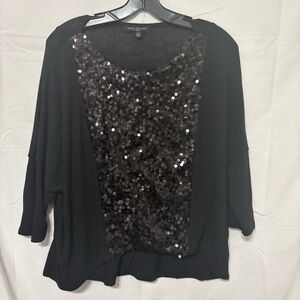 Green Envelope black sequin dolman 3/4 sleeve top. Size L